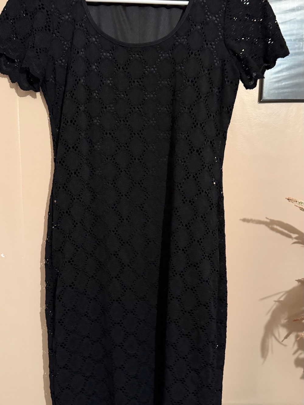 Ronni Nicole Black Lace Midi Dress with Short Sleeves